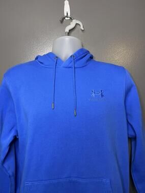 Under Armour Hoodie Mens Medium Blue Fleece Pullover Logo Sweatshirt Athletic